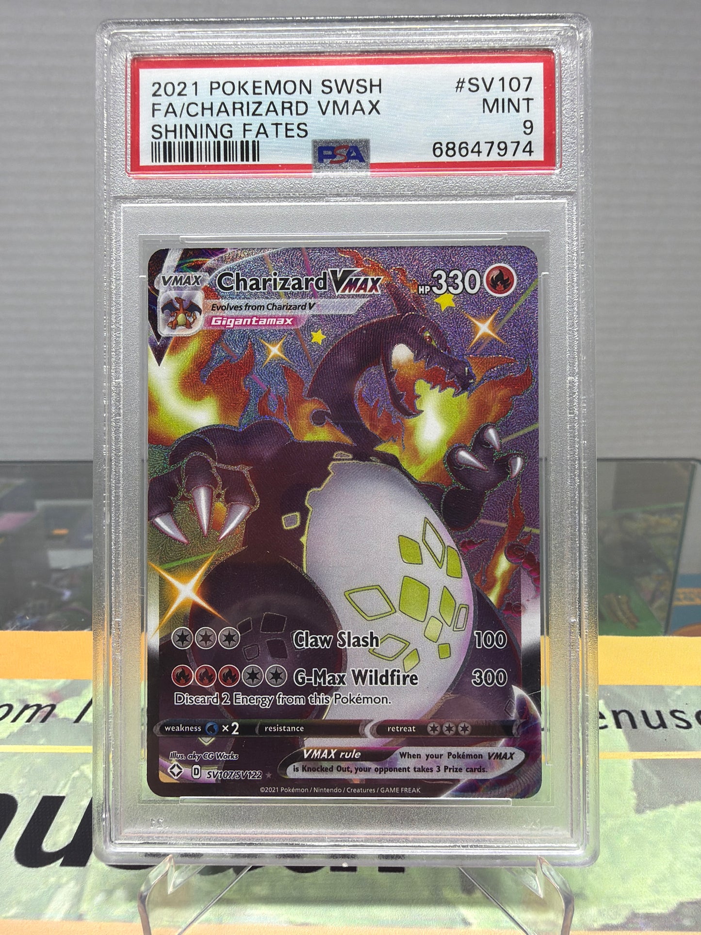 2021POKEMON SWSH FA/CHARIZARD VMAX SHINING FATES PSA 9 MINT #SV107