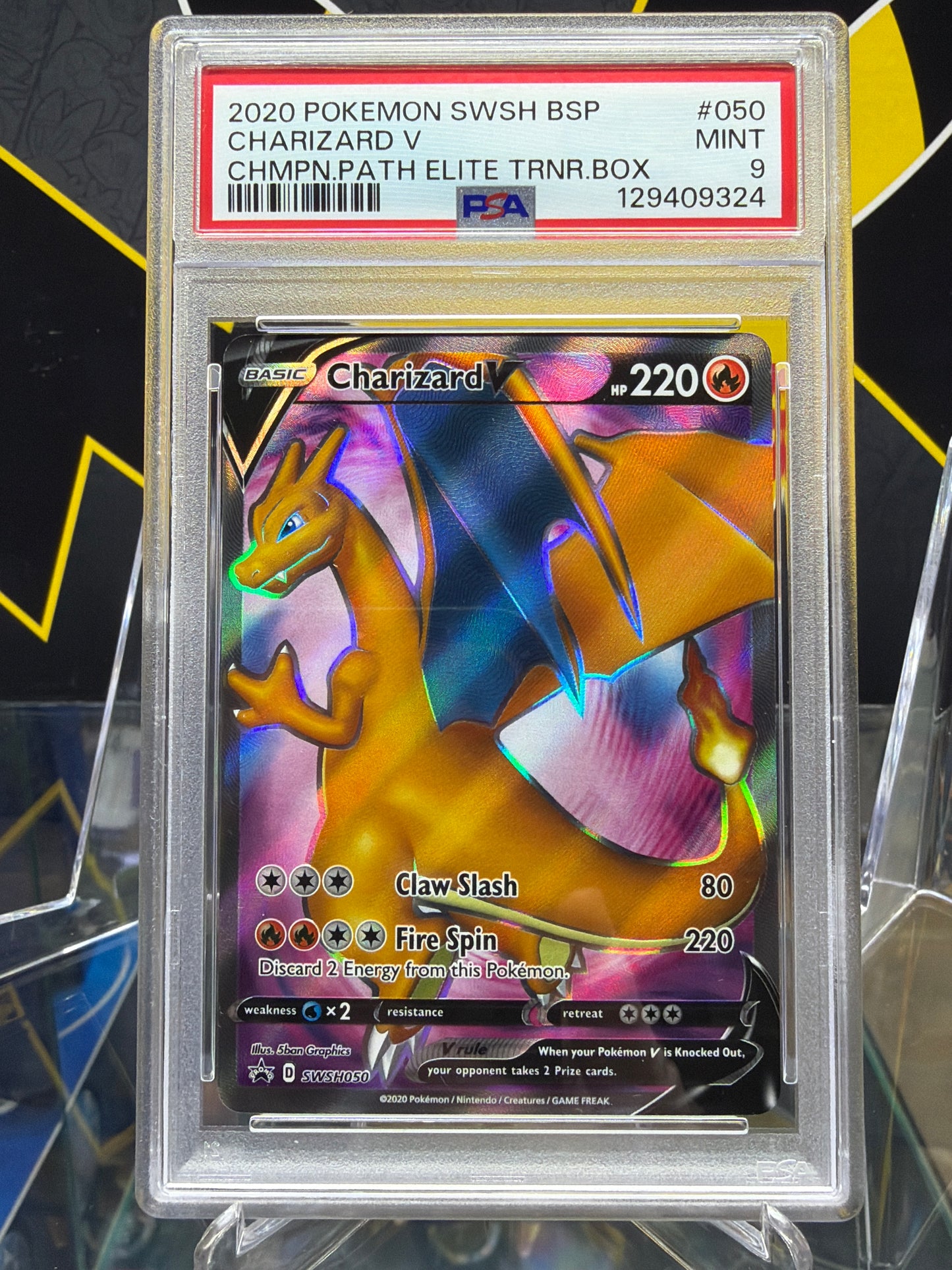 2020 Pokémon SWSH BSP CHARIZARD V CHAMPION PATH, ELITE TRAINER BOX #050 PSA 9 MINT