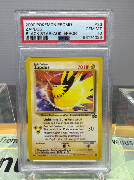 2000 Pokémon promo, zapdos, black star Aoki error PSA gem mint 10