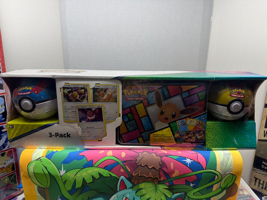 Costco Pokemon Collector 3-Pack: Eevee Treasure Chest + 2 Poke Ball Tins - Miscellaneous Cards & Products